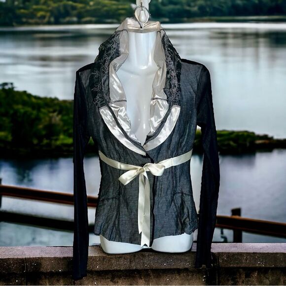 Kosmika Made in Italy Goth Steampunk Ruffle Collar Mesh Blazer Jacket S - Picture 3 of 16